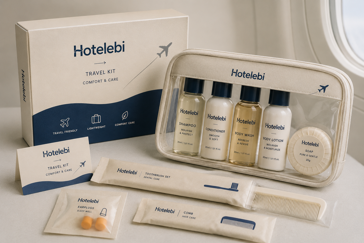 Travel kit packaging for airlines and resorts
