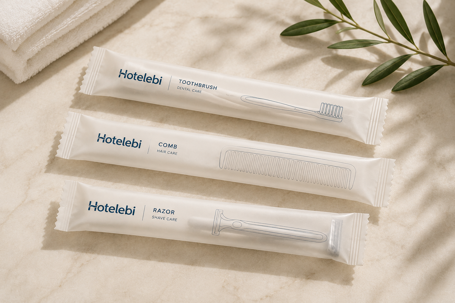 Individual flow pack packaging for hotel amenities