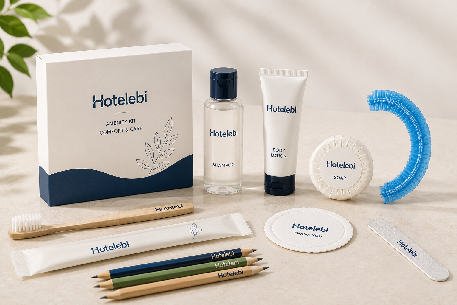 Hotel amenity OEM manufacturing -- custom logo printing and private label packaging for hospitality supplies